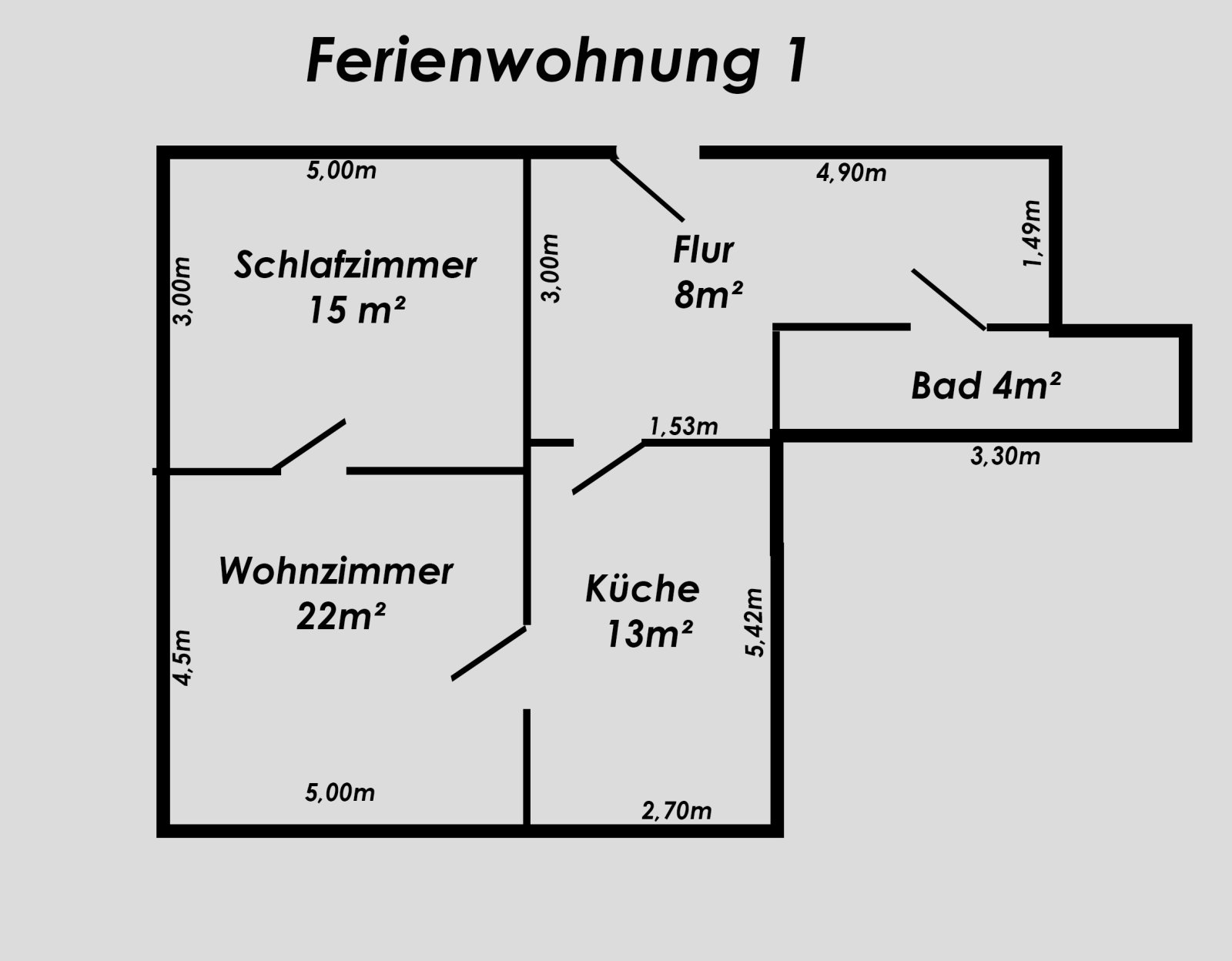 Grundriss Ferienwohnung 1 - nicht maßstabsgerecht! Grundriss Ferienwohnung 1 - nicht maßstabsgerecht!